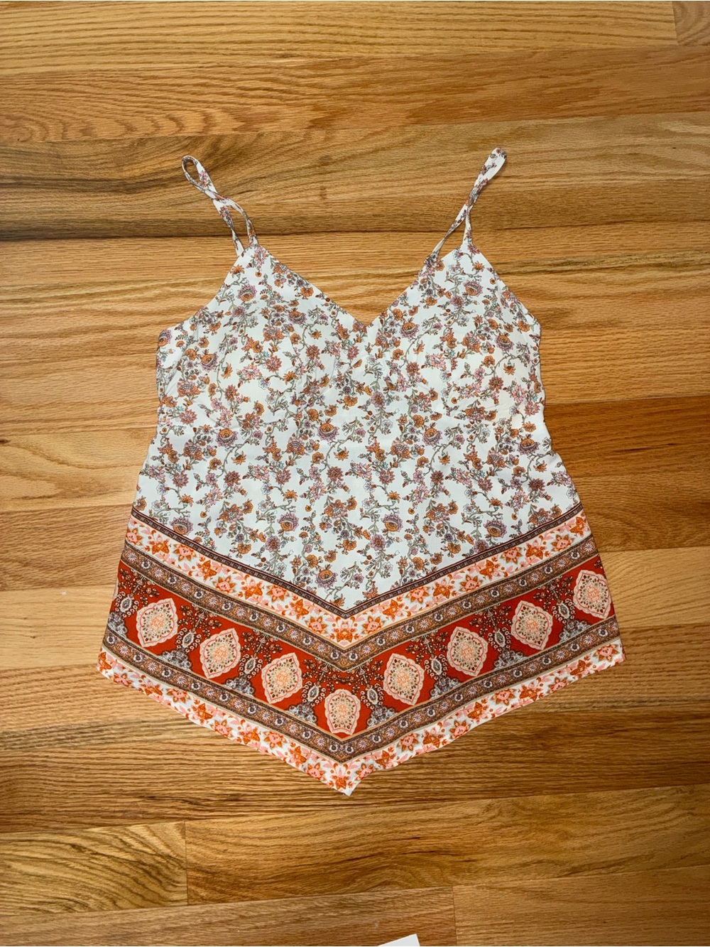 No Boundaries Floral V-Neck Cami Tank Top in Ivory and Rust